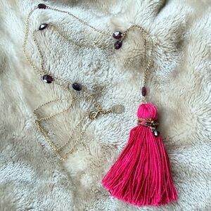 Satya red garnet tassel necklace